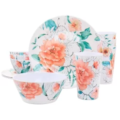 Gibson Everyday Elena Rose 12 Piece Round Melamine Dinnerware Set In White