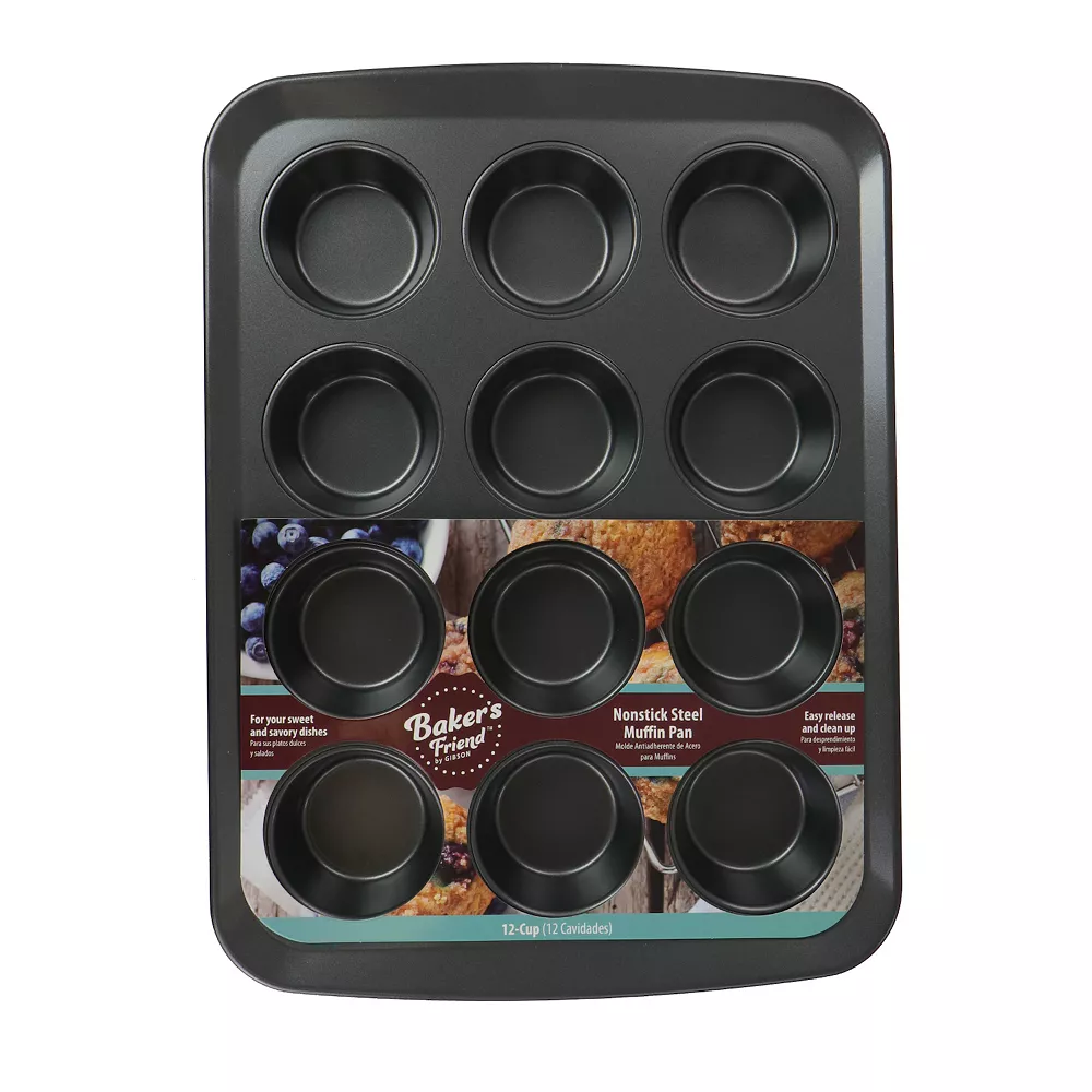 Gibson 12-Cup Bakers Friend Nonstick Steel Muffin Pan 4 Gibson 12-Cup Bakers Friend Nonstick Steel Muffin Pan - Image 2