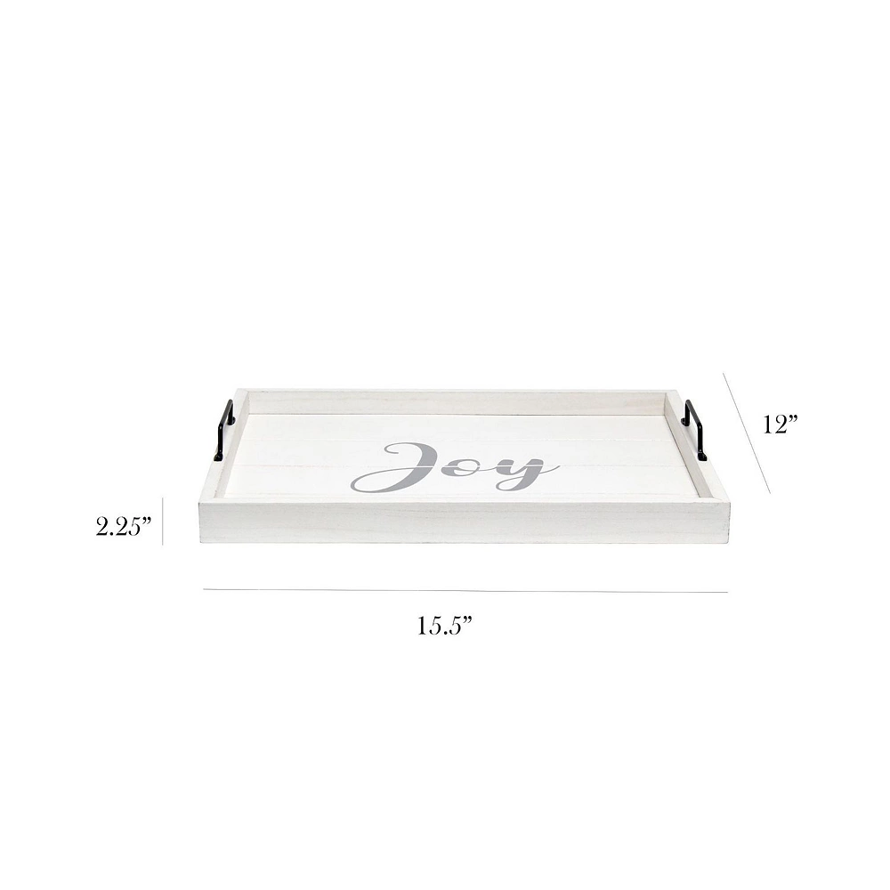 Elegant Designs Decorative Wood Serving Tray With Handles, 15.50" X 12", "Joy" 5 Elegant Designs Decorative Wood Serving Tray With Handles, 15.50" X 12", "Joy" - Image 3