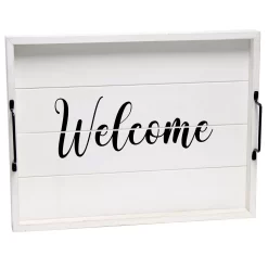 Elegant Designs Decorative Wood Serving Tray With Handles, 15.50" X 12", "Welcome"