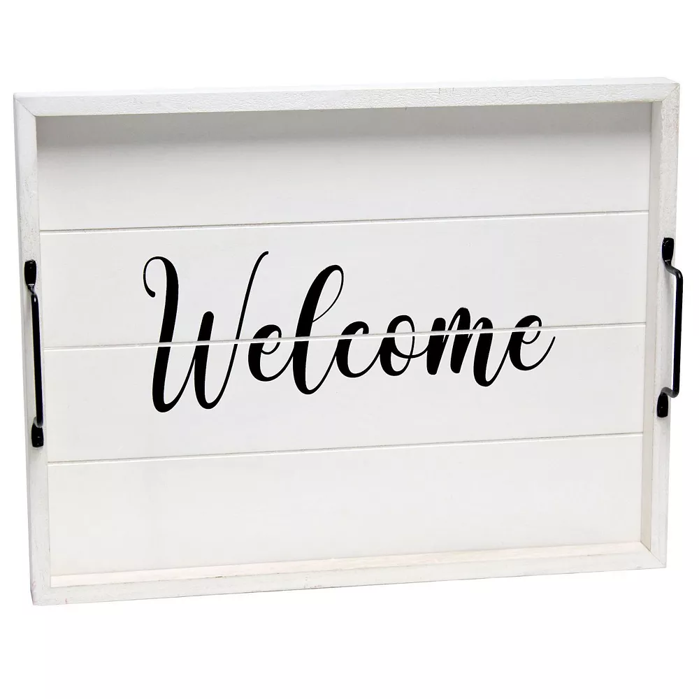 Elegant Designs Decorative Wood Serving Tray With Handles, 15.50" X 12", "Welcome" 3 Elegant Designs Decorative Wood Serving Tray With Handles, 15.50" X 12", "Welcome"