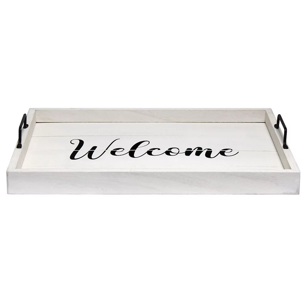 Elegant Designs Decorative Wood Serving Tray With Handles, 15.50" X 12", "Welcome" 4 Elegant Designs Decorative Wood Serving Tray With Handles, 15.50" X 12", "Welcome" - Image 2