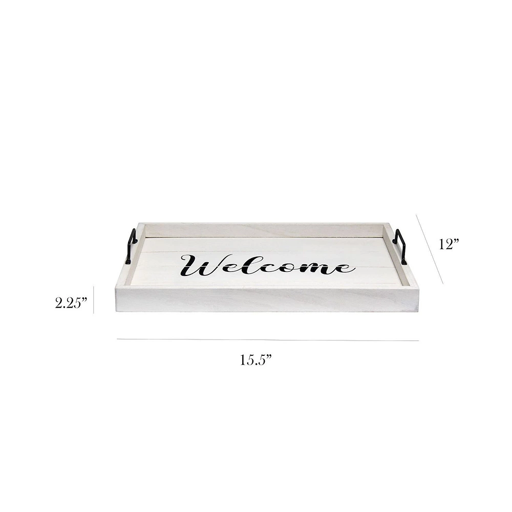 Elegant Designs Decorative Wood Serving Tray With Handles, 15.50" X 12", "Welcome" 5 Elegant Designs Decorative Wood Serving Tray With Handles, 15.50" X 12", "Welcome" - Image 3