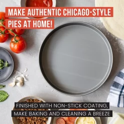 Chef Pomodoro Chicago Deep Dish Pizza Pan, 12-Inch, Hard Anodized Aluminum, Pre-Seasoned Bakeware Kitchenware (12-Inch) -Home-Kitchen 6008380 ALT2