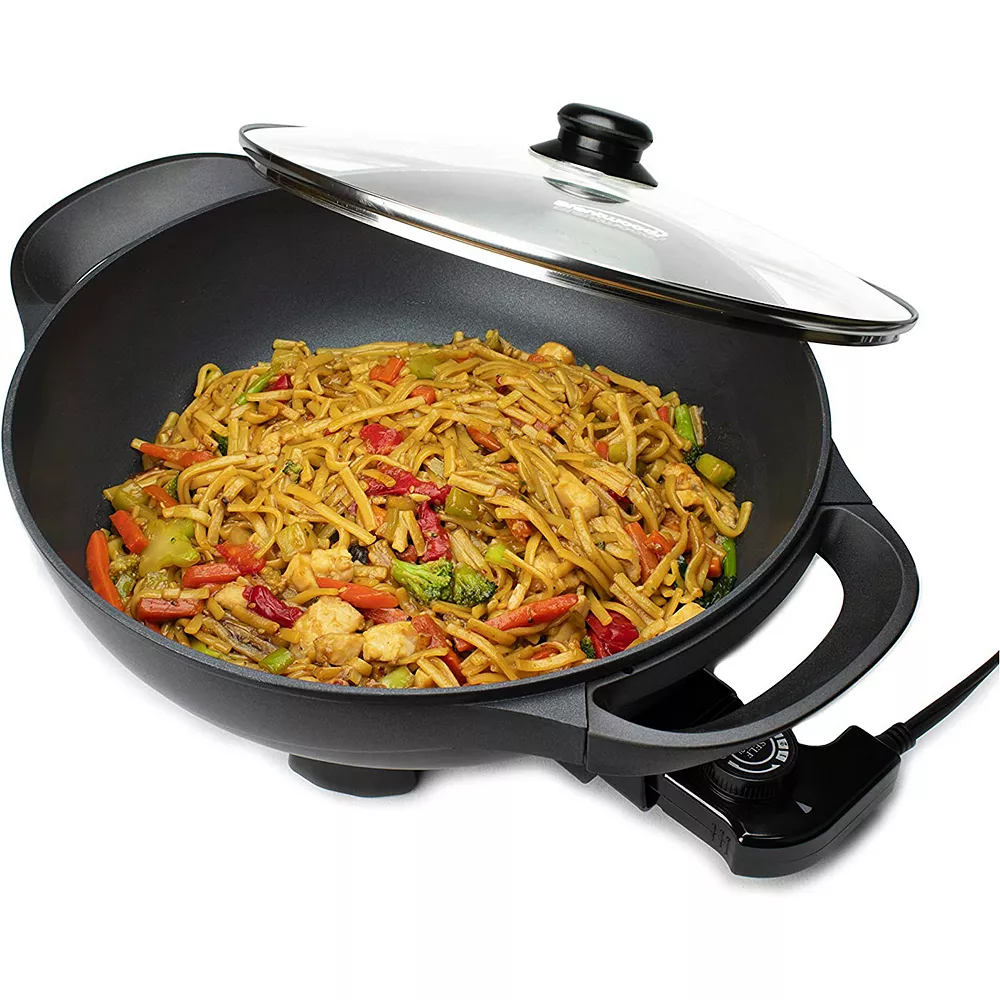 Brentwood 13in Non-Stick Flat Bottom Electric Wok Skillet With Vented Glass Lid In Black 4 Brentwood 13in Non-Stick Flat Bottom Electric Wok Skillet With Vented Glass Lid In Black - Image 2