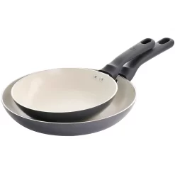 Spice By Tia Mowry Savory Saffron 2 Piece Ceramic Nonstick Aluminum Frying Pan Set In Grey