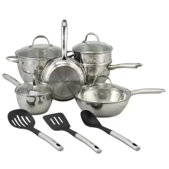 Oster Cocina Ridgewell 13 Piece Stainless Steel Belly Shape Cookware Set In Silver Mirror Polish With Hollow Handle