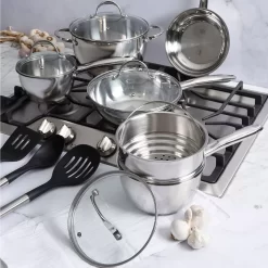 Oster Cocina Ridgewell 13 Piece Stainless Steel Belly Shape Cookware Set In Silver Mirror Polish With Hollow Handle -Home-Kitchen 6036885 ALT3