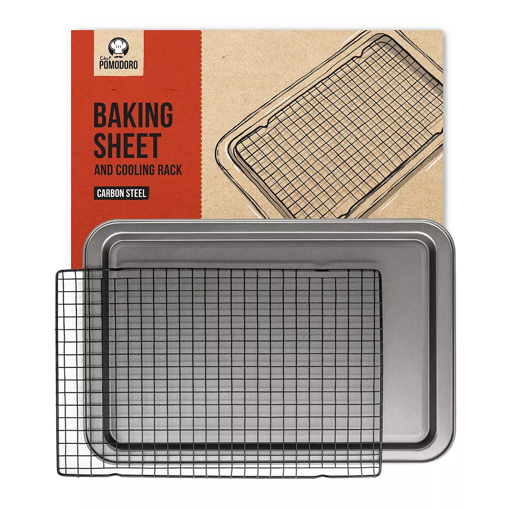 Chef Pomodoro Non-Stick Baking Sheet And Cooling Rack Set , 2-Piece, Carbon Steel Cookie Sheet, Bacon Rack, Oven Safe (15.0 X 10.6") 3 Chef Pomodoro Non-Stick Baking Sheet And Cooling Rack Set , 2-Piece, Carbon Steel Cookie Sheet, Bacon Rack, Oven Safe (15.0 X 10.6")