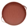 Faux Leather Round Serving Tray With Handles For Coffee Table And Ottoman (Brown, 14.5 X 2 In) -Home-Kitchen 6094756