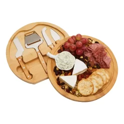 Cheese Cutting Board Set And 4-Piece Knife Tools For Charcuterie Meat, Swivel Tray (10.2 X 1.5 In)