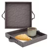 Set Of 2 Square Leather Serving Trays, 12x12 Valet For With Handles For Ottoman, Coffee Table (Dark Grey) -Home-Kitchen 6094791