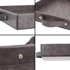 Set Of 2 Square Leather Serving Trays, 12x12 Valet For With Handles For Ottoman, Coffee Table (Dark Grey) 7 Set Of 2 Square Leather Serving Trays, 12x12 Valet For With Handles For Ottoman, Coffee Table (Dark Grey) -Home-Kitchen 6094791 ALT2