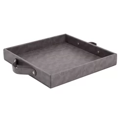 Set Of 2 Square Leather Serving Trays, 12x12 Valet For With Handles For Ottoman, Coffee Table (Dark Grey) 8 Set Of 2 Square Leather Serving Trays, 12x12 Valet For With Handles For Ottoman, Coffee Table (Dark Grey) -Home-Kitchen 6094791 ALT3