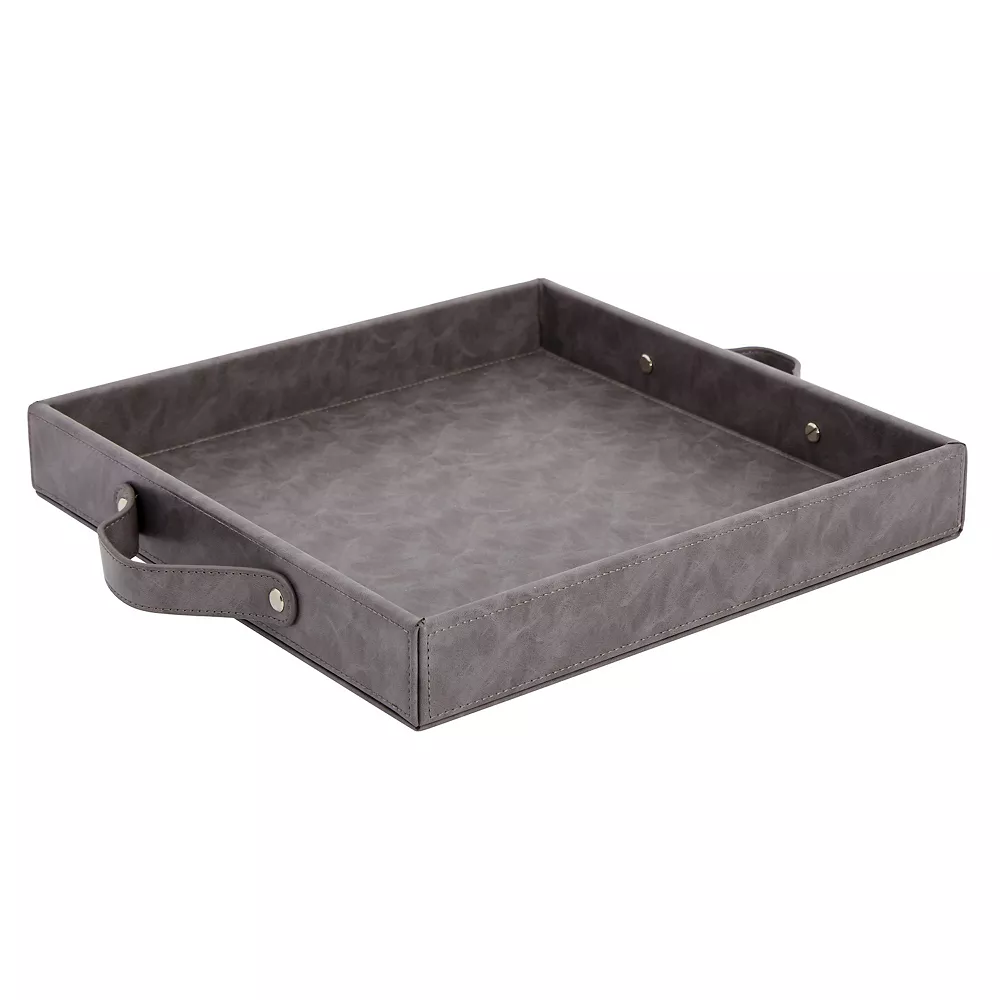 Set Of 2 Square Leather Serving Trays, 12x12 Valet For With Handles For Ottoman, Coffee Table (Dark Grey) 5 Set Of 2 Square Leather Serving Trays, 12x12 Valet For With Handles For Ottoman, Coffee Table (Dark Grey) - Image 4
