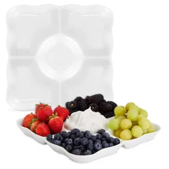Set Of 2 Porcelain Appetizer Trays, 5-Compartment Divided Serving Platters (9.5 X 9.5 X 1 In)