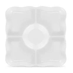 Set Of 2 Porcelain Appetizer Trays, 5-Compartment Divided Serving Platters (9.5 X 9.5 X 1 In) -Home-Kitchen 6094808 ALT2