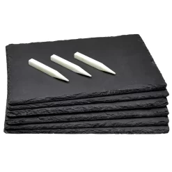 Set Of 6 Black Slate Charcuterie Boards With Chalk, Individual Stone Plates For Cheese, Meat, Appetizers (8 X 12 In)