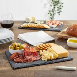 Set Of 6 Black Slate Charcuterie Boards With Chalk, Individual Stone Plates For Cheese, Meat, Appetizers (8 X 12 In) -Home-Kitchen 6094874 ALT2