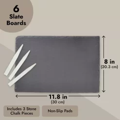 Set Of 6 Black Slate Charcuterie Boards With Chalk, Individual Stone Plates For Cheese, Meat, Appetizers (8 X 12 In) -Home-Kitchen 6094874 ALT3