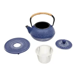 3 Piece Set Blue Japanese Cast Iron Teapot, Loose Leaf Tetsubin With Infuser And Trivet (27 Oz) -Home-Kitchen 6096301 ALT3