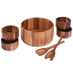 7 Piece - Extra Large Salad Bowl With Servers And 4 Individuals