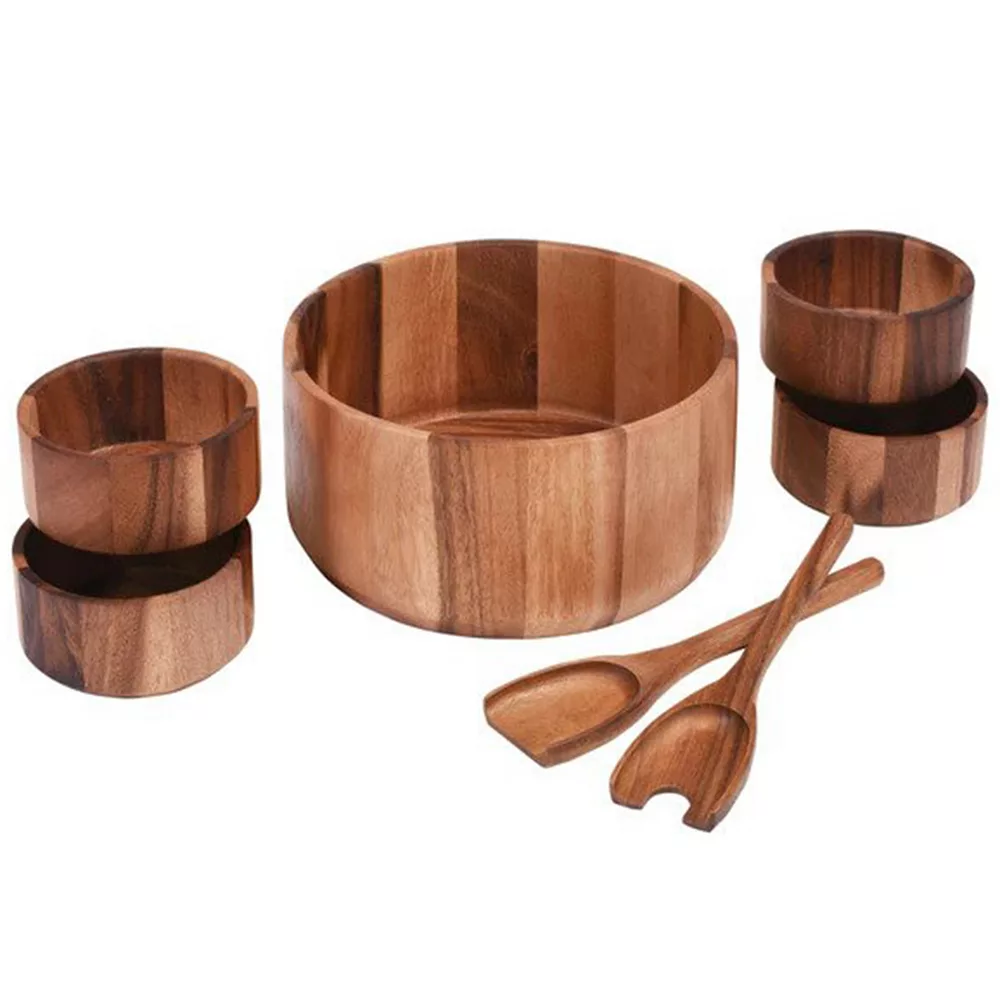 7 Piece - Extra Large Salad Bowl With Servers And 4 Individuals 3 7 Piece - Extra Large Salad Bowl With Servers And 4 Individuals