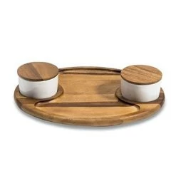 Charcuterie/ Serving Tray W/ 2 Ceramic Bowls W/ Lids