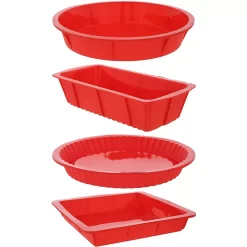 4 Piece Nonstick Silicone Bakeware Set Baking Shaping Kits With Round, Square And Rectangular Cake Shaping Kit Pan, Red
