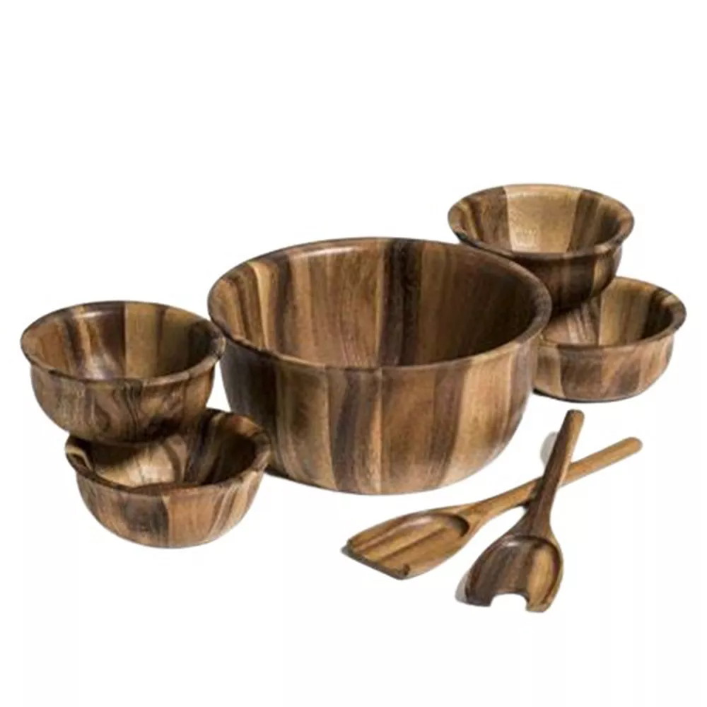 7 Piece - Large Salad Bowl With Servers And 4 Individuals 3 7 Piece - Large Salad Bowl With Servers And 4 Individuals