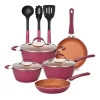 NutriChef 11 Piece Nonstick Elegant Diamond Pattern Kitchen Cookware Set, Pink -Home-Kitchen 6143364