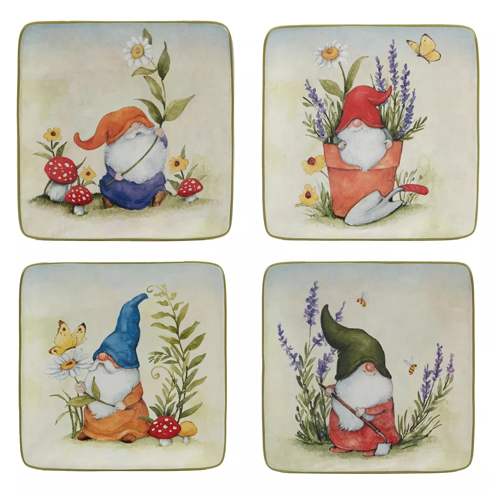Certified International Garden Gnomes 4-pc. Canape Plate Set 3 Certified International Garden Gnomes 4-pc. Canape Plate Set