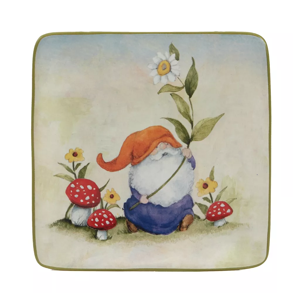 Certified International Garden Gnomes 4-pc. Canape Plate Set 4 Certified International Garden Gnomes 4-pc. Canape Plate Set - Image 2