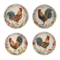 Certified International Floral Rooster 4-pc. Soup / Pasta Bowl Set