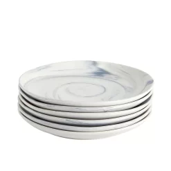 6 Pack Grey Marble Ceramic Plates, 10 Inches, Microwave And Dishwasher Safe Grey Marbled Plates For Kitchen