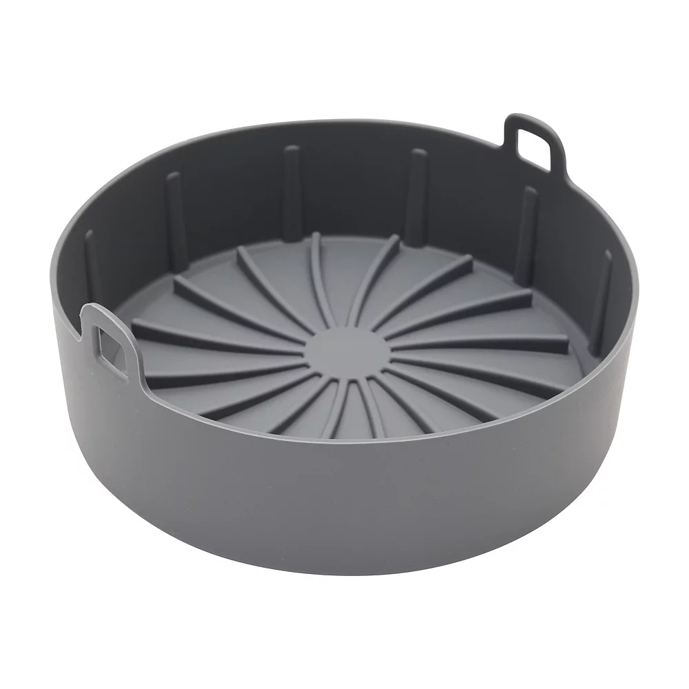 4-Piece Set Silicone Pot Basket With Handles, Brush, Tongs For Air Fryer Liner (7.5 In, Gray) 5 4-Piece Set Silicone Pot Basket With Handles, Brush, Tongs For Air Fryer Liner (7.5 In, Gray) - Image 3